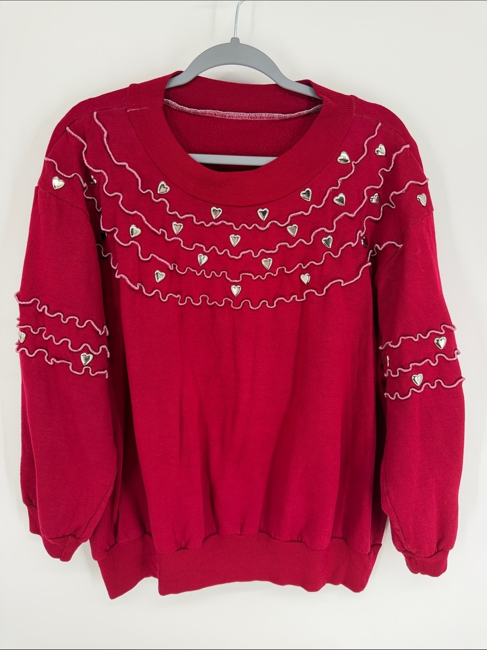 Vintage 90s Embellished Sweatshirt Women’s Size XL Hearts